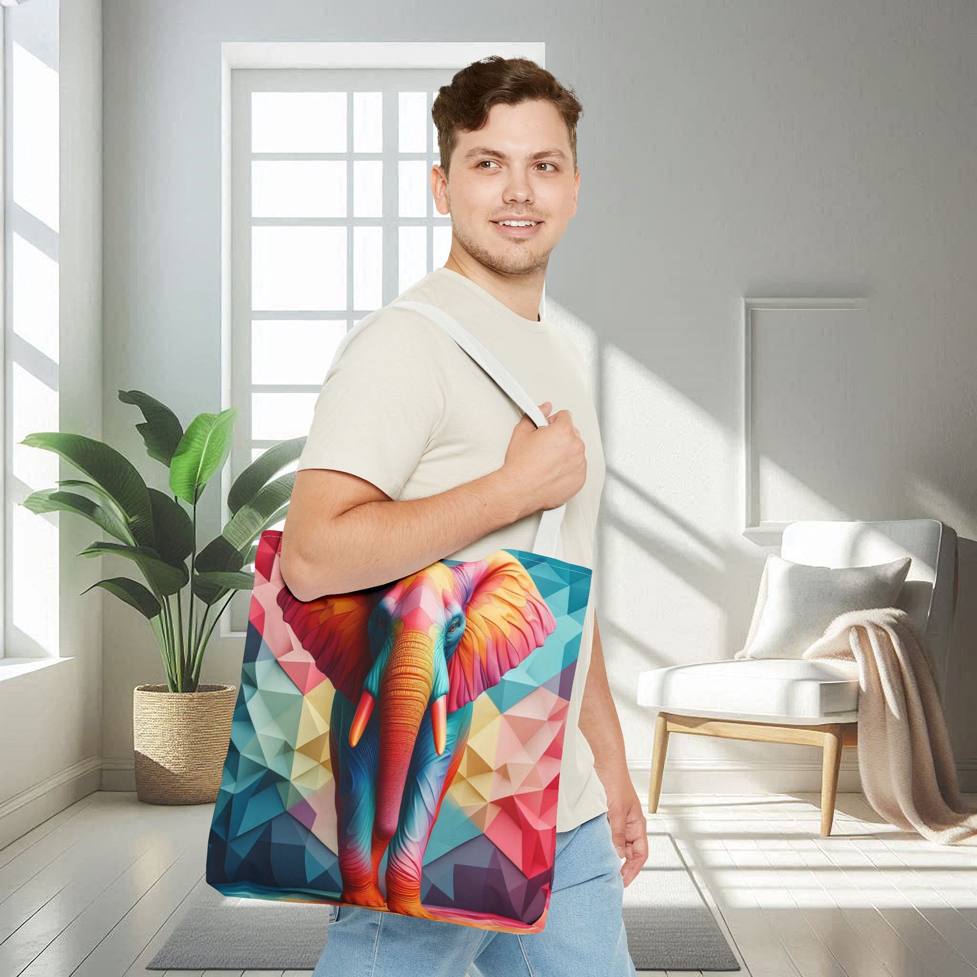 Multicolored Polyfaceted Elephant | Tote Bag