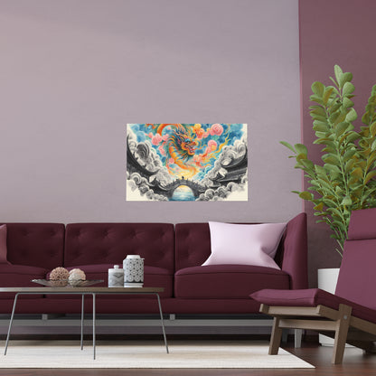 Chinese Neighborhood with Dragon | Indoor and Outdoor Silk Poster