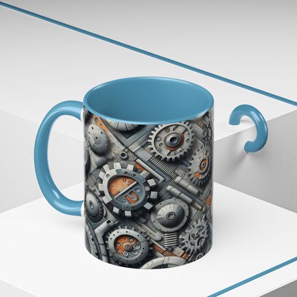 Engranajes, ruedas dentadas y tuberías en 3D | Taza de café con detalles (11 oz)