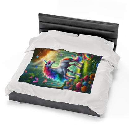 Unicorn In A Surreal Background | Kid's Velveteen Plush Blanket