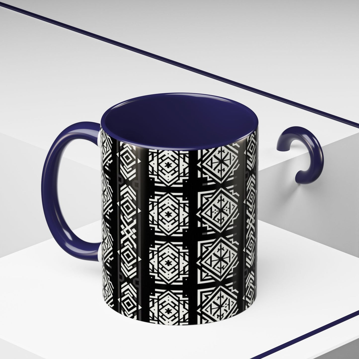 Black, White Geometric Pattern | Accent Coffee Mug (11oz)