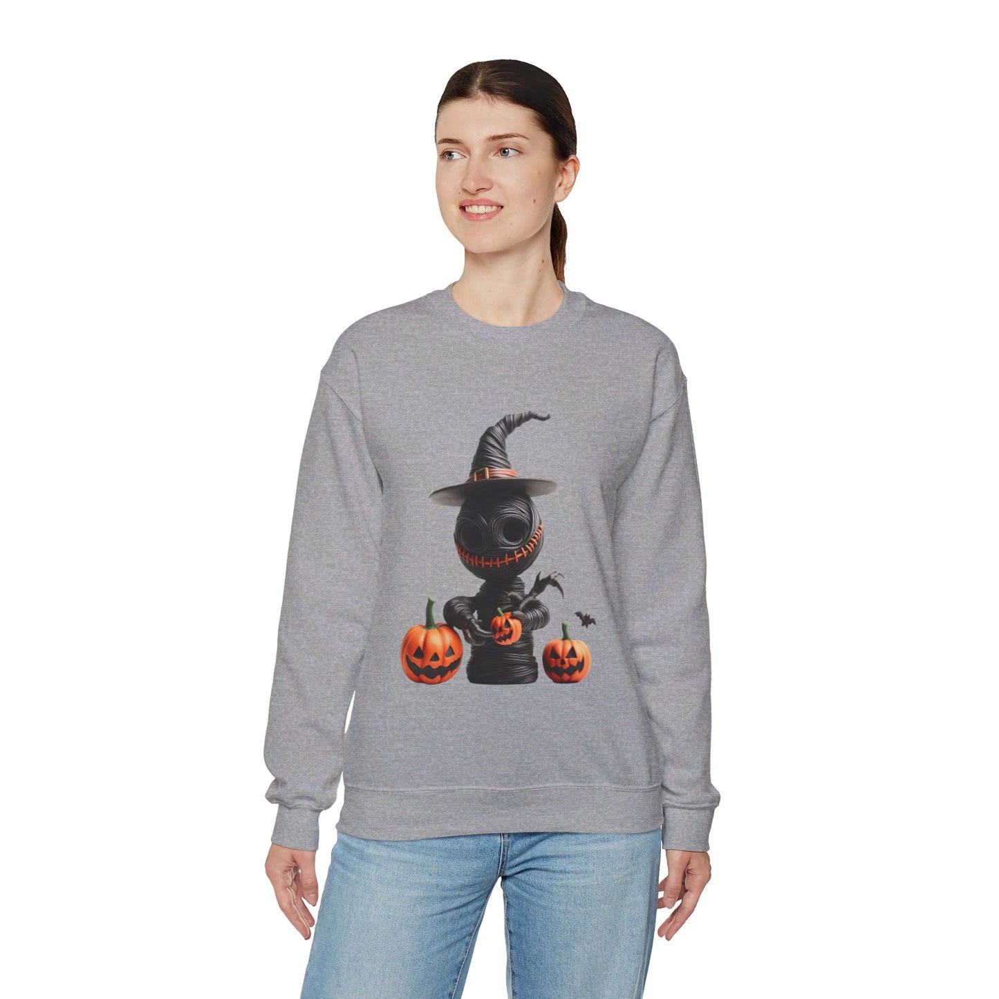 Sudadera unisex de cuello redondo de mezcla pesada Scary Witch Doll