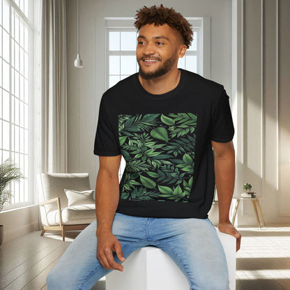 Camiseta unisex suave con diseño de hojas verdes