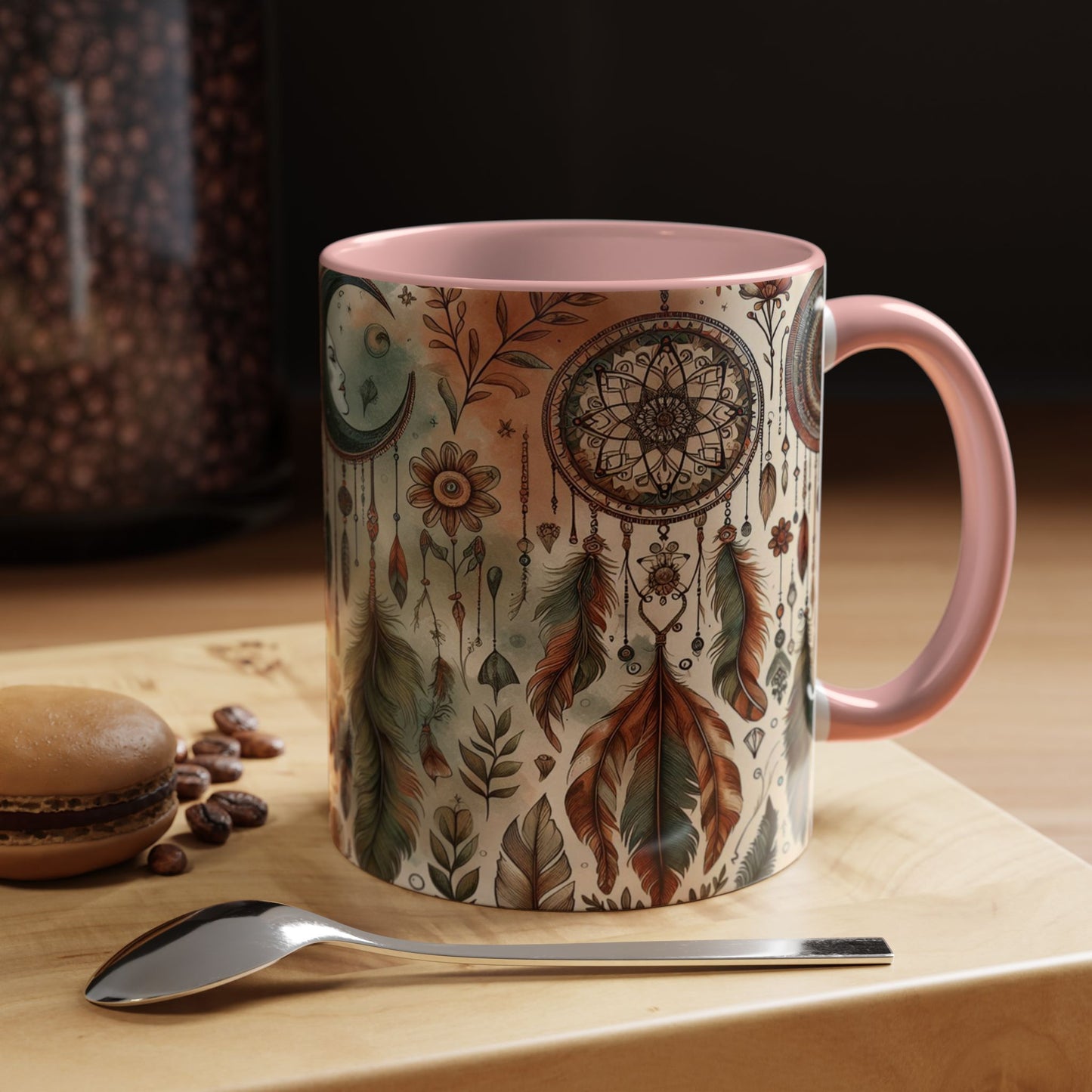 Dreamcatchers, Feathers, and Crescent Moon | Accent Coffee Mug (11oz)