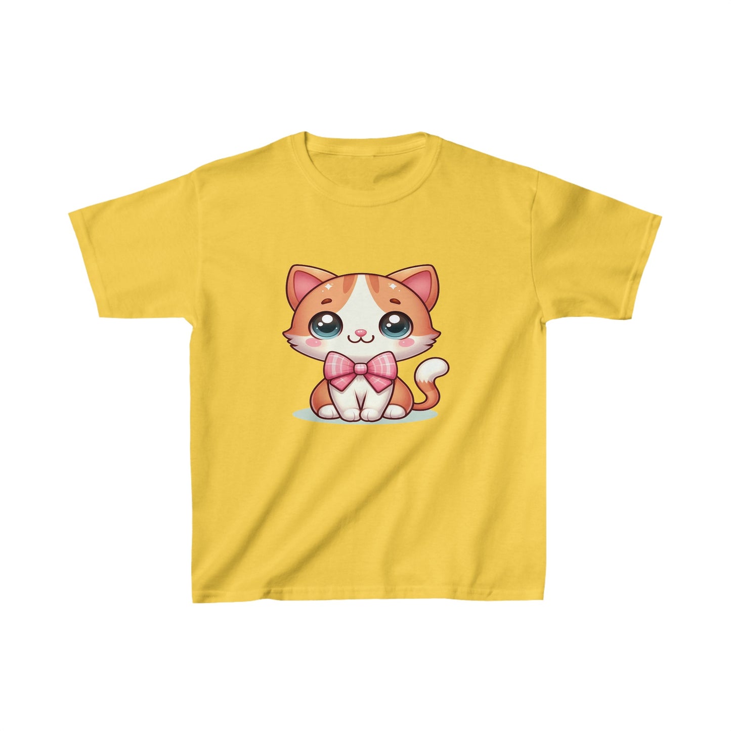 Lindo gatito con lazo | Camiseta de algodón pesado para niños