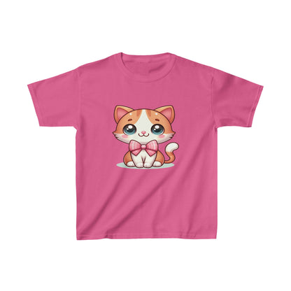 Lindo gatito con lazo | Camiseta de algodón pesado para niños