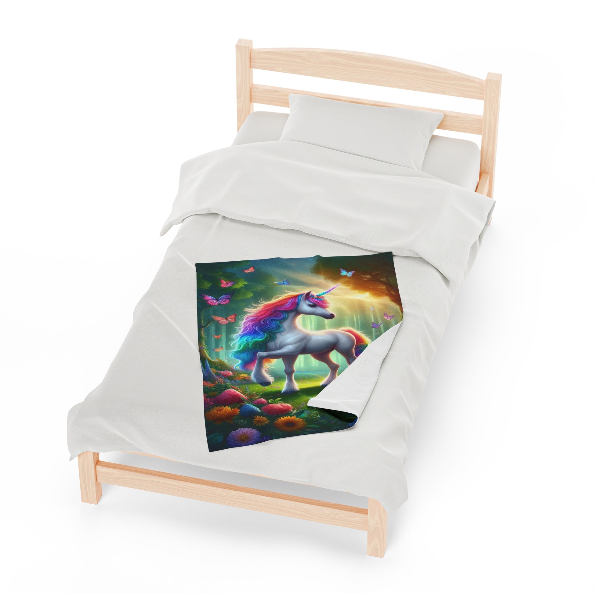 Unicorn In A Surreal Background | Kid's Velveteen Plush Blanket