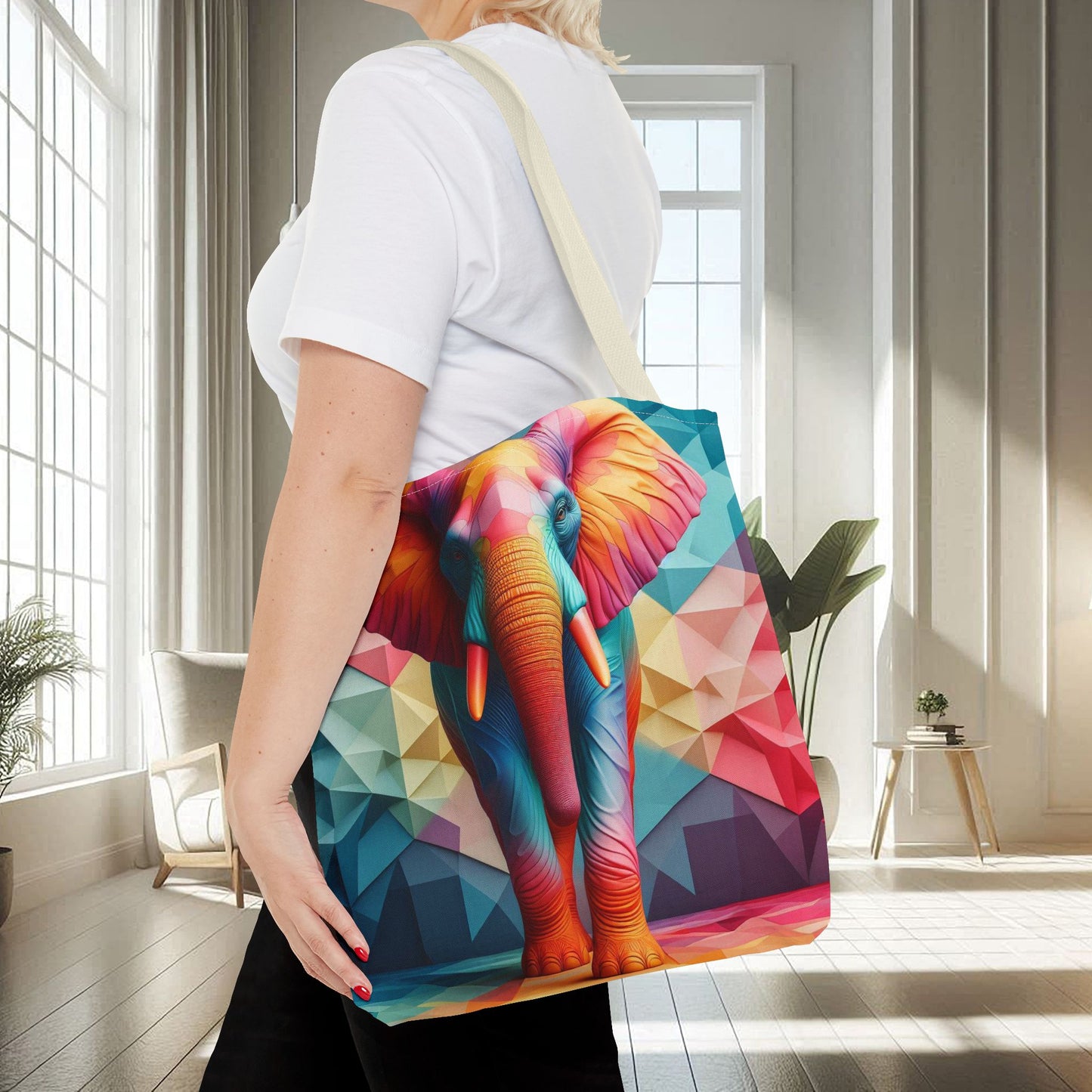 Multicolored Polyfaceted Elephant | Tote Bag