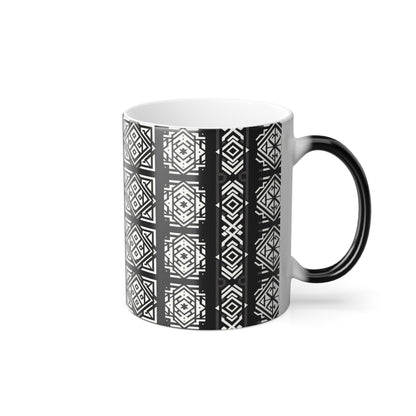 Black, White Geometric Pattern | Color Morphing Mug, 11oz