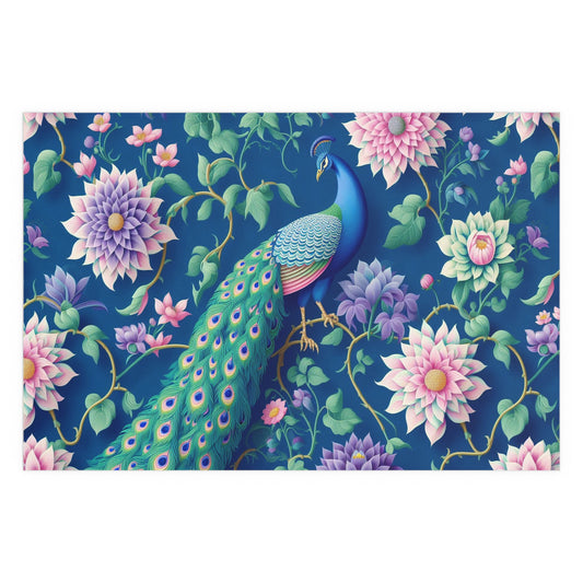 Beautiful Peacock on a Floral Background | Indoor and Outdoor Silk Poster