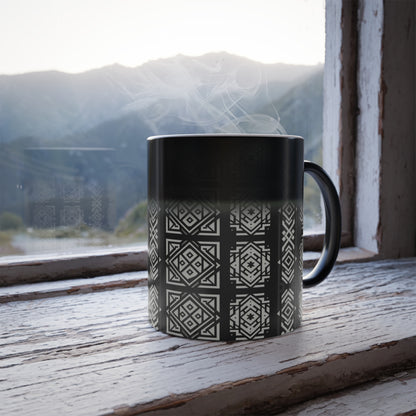 Black, White Geometric Pattern | Color Morphing Mug, 11oz