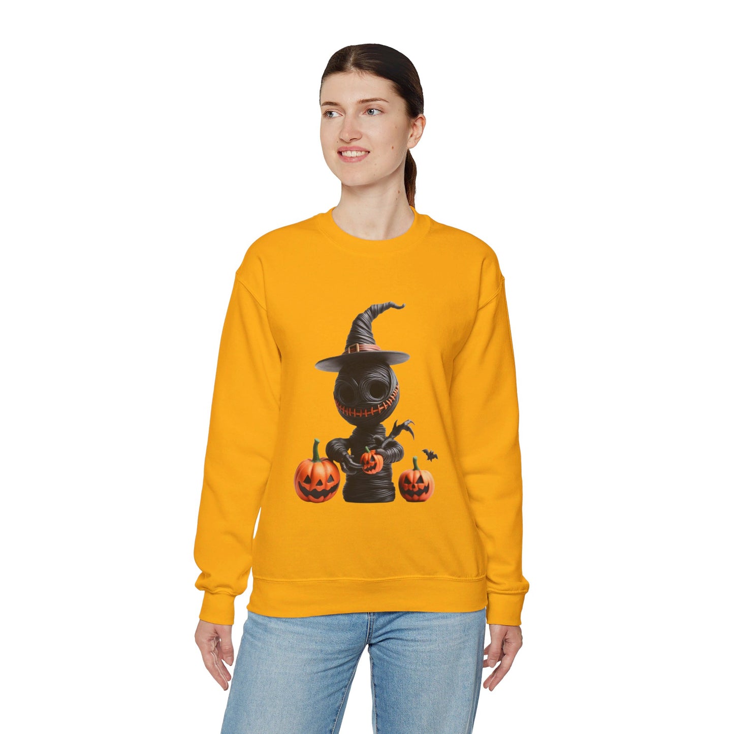 Sudadera unisex de cuello redondo de mezcla pesada Scary Witch Doll