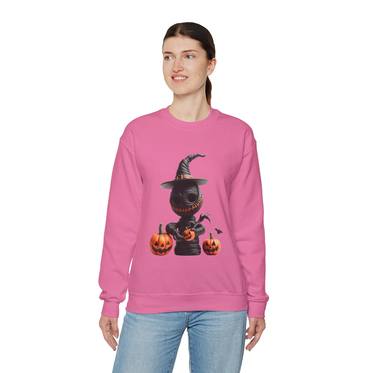 Sudadera unisex de cuello redondo de mezcla pesada Scary Witch Doll