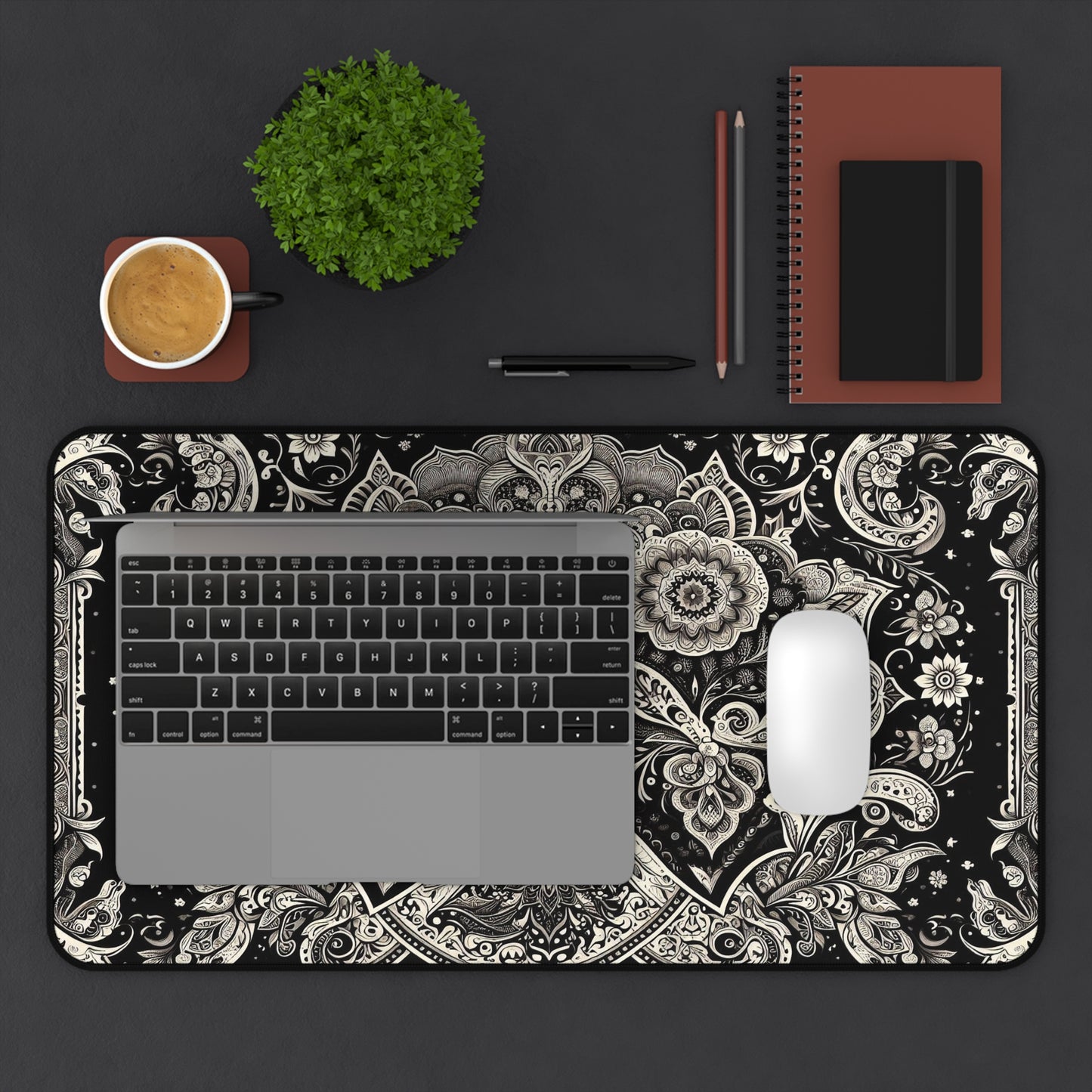 Black and Beige Pattern | Desk Mat