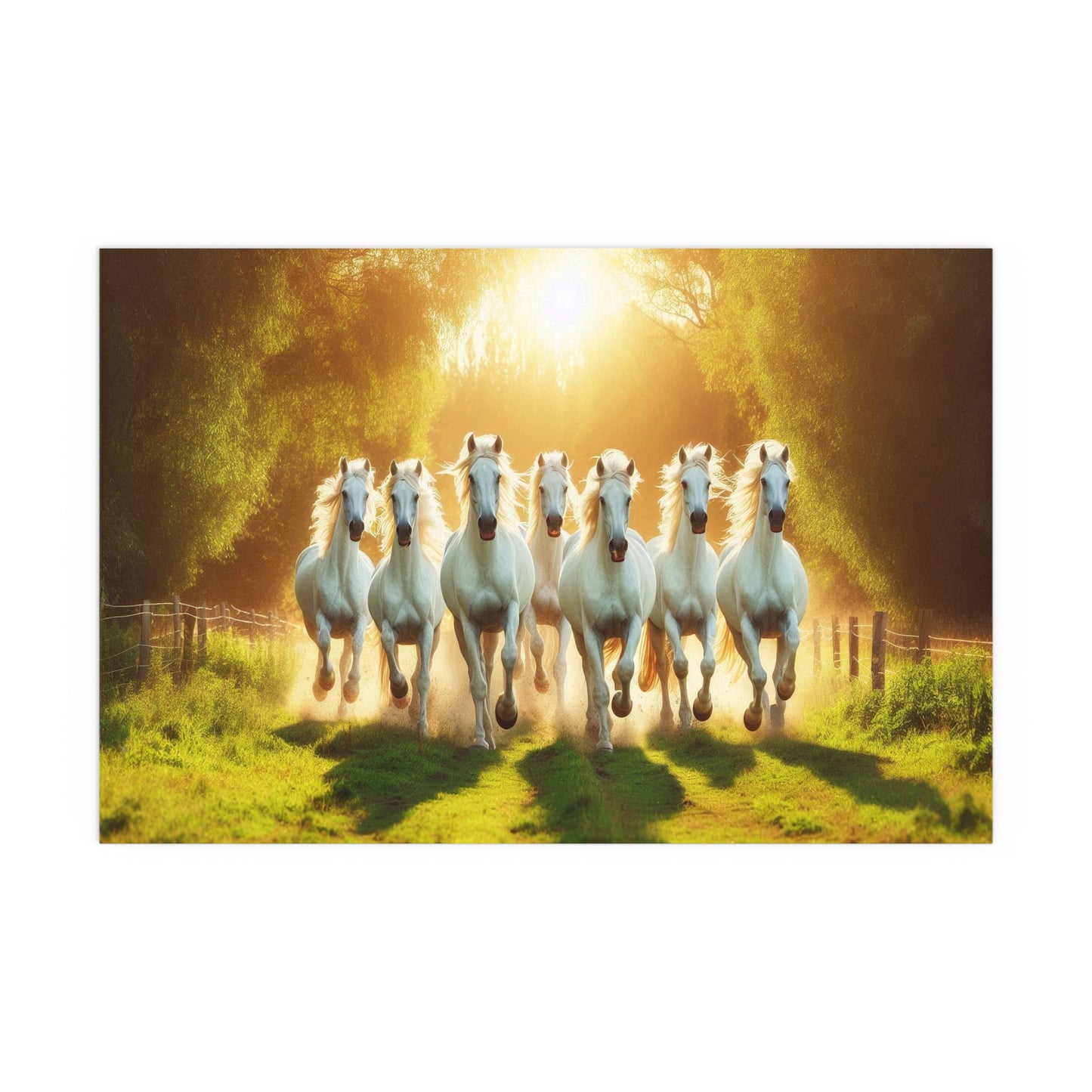 White Horses Running Through A Field | Symbolism of Strength, Energy, Purity | Indoor and Outdoor Silk Poster