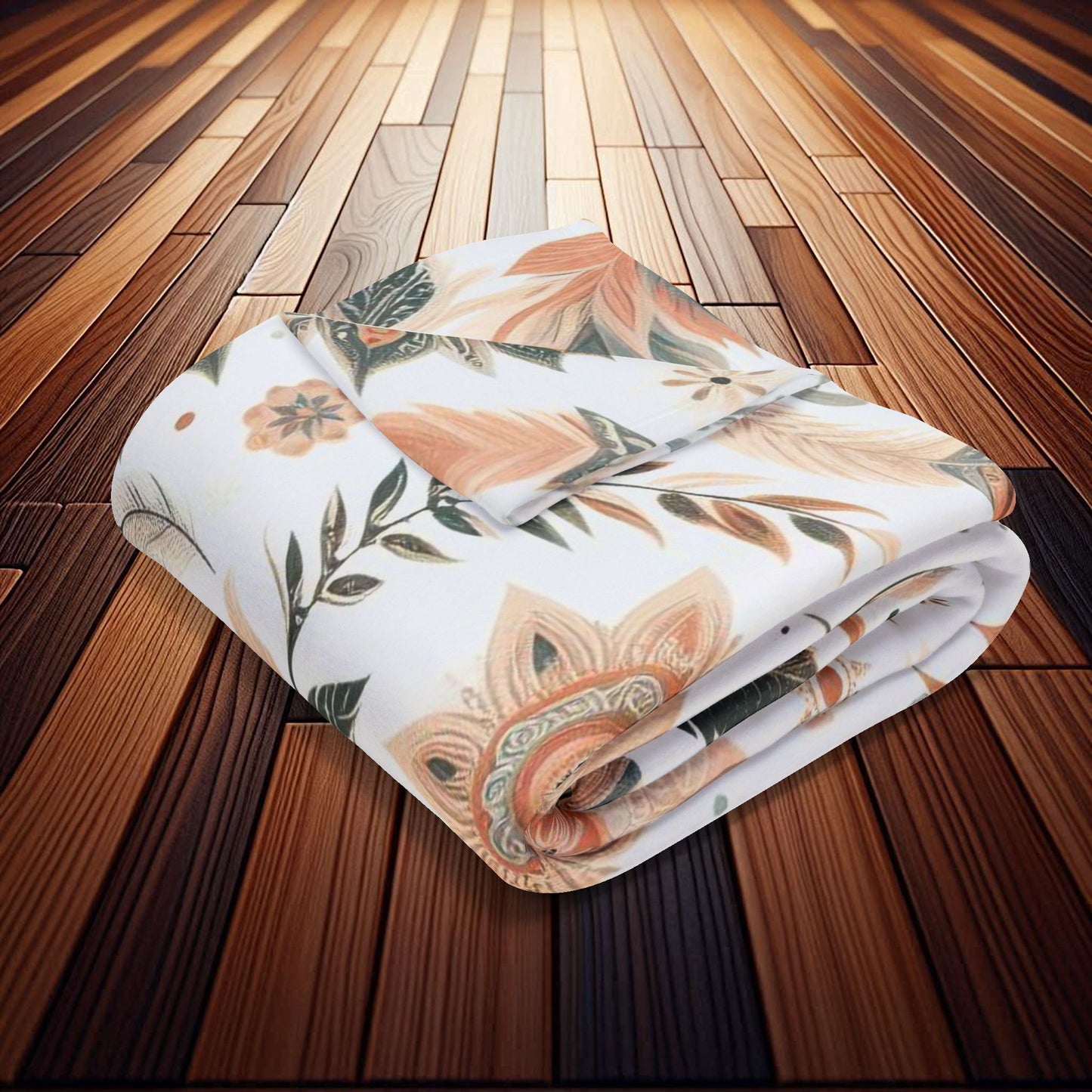 Flower, Feather And Leaves Pattern | Arctic Fleece Blanket