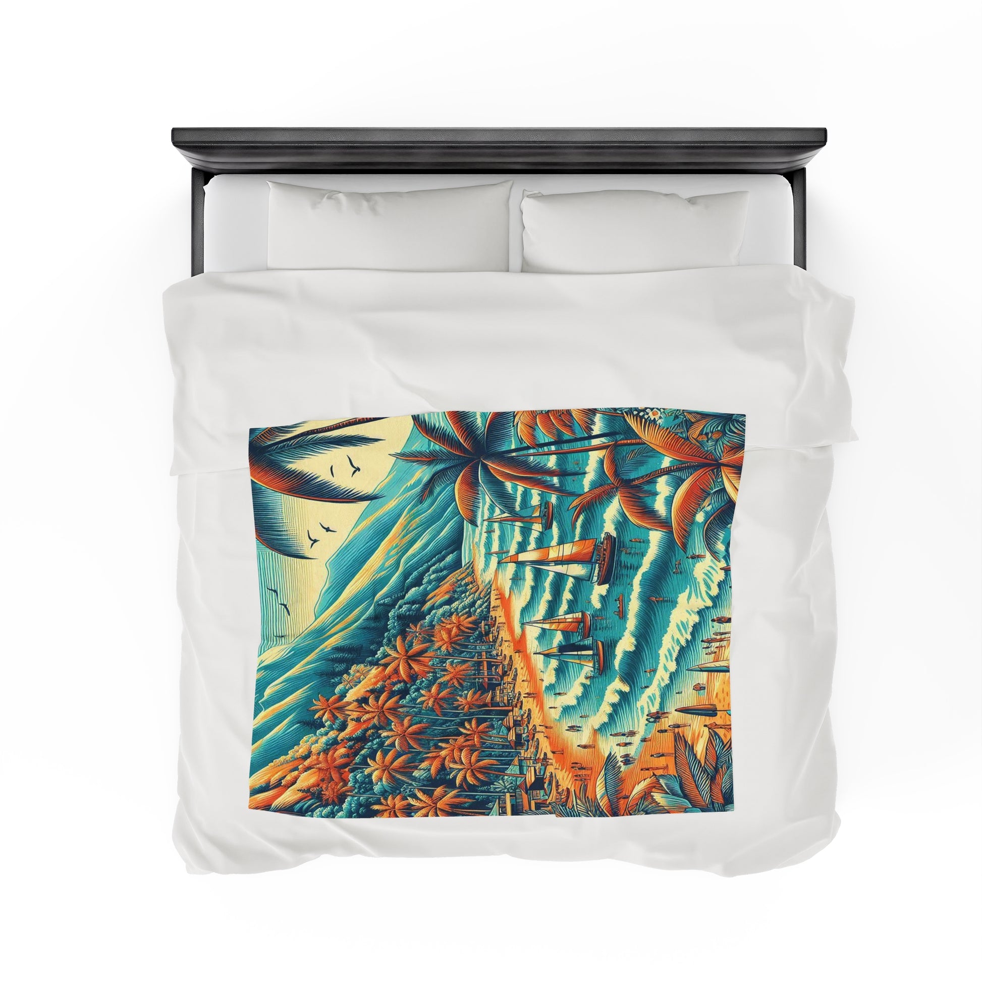 Ocean, Mountains, Beach | Velveteen Plush Blanket