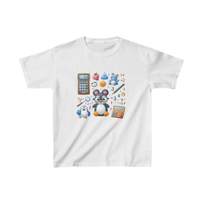 Pingüino aprendiendo matemáticas | Camiseta de algodón pesado para niños