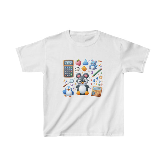 Penguin learning Mathematics | Kids Heavy Cotton™ Tee