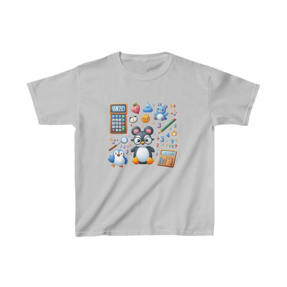 Pingüino aprendiendo matemáticas | Camiseta de algodón pesado para niños