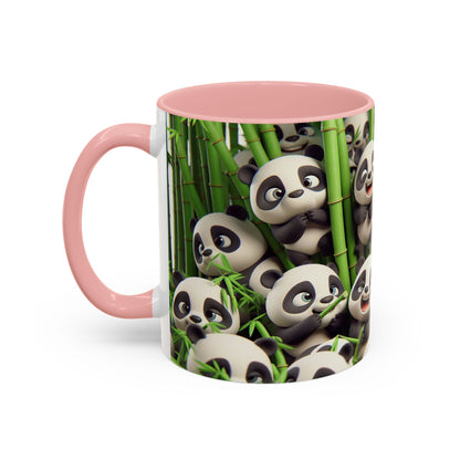 Pandas ludiques avec du bambou | Tasse à café Accent (11 oz)