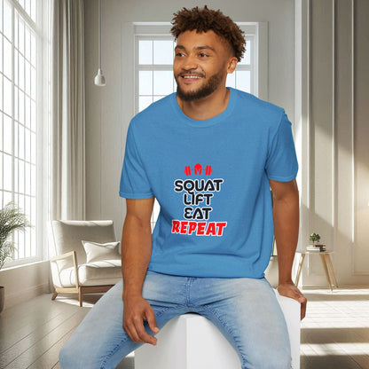 Squat Lift Eat Repeat | T-shirt doux unisexe