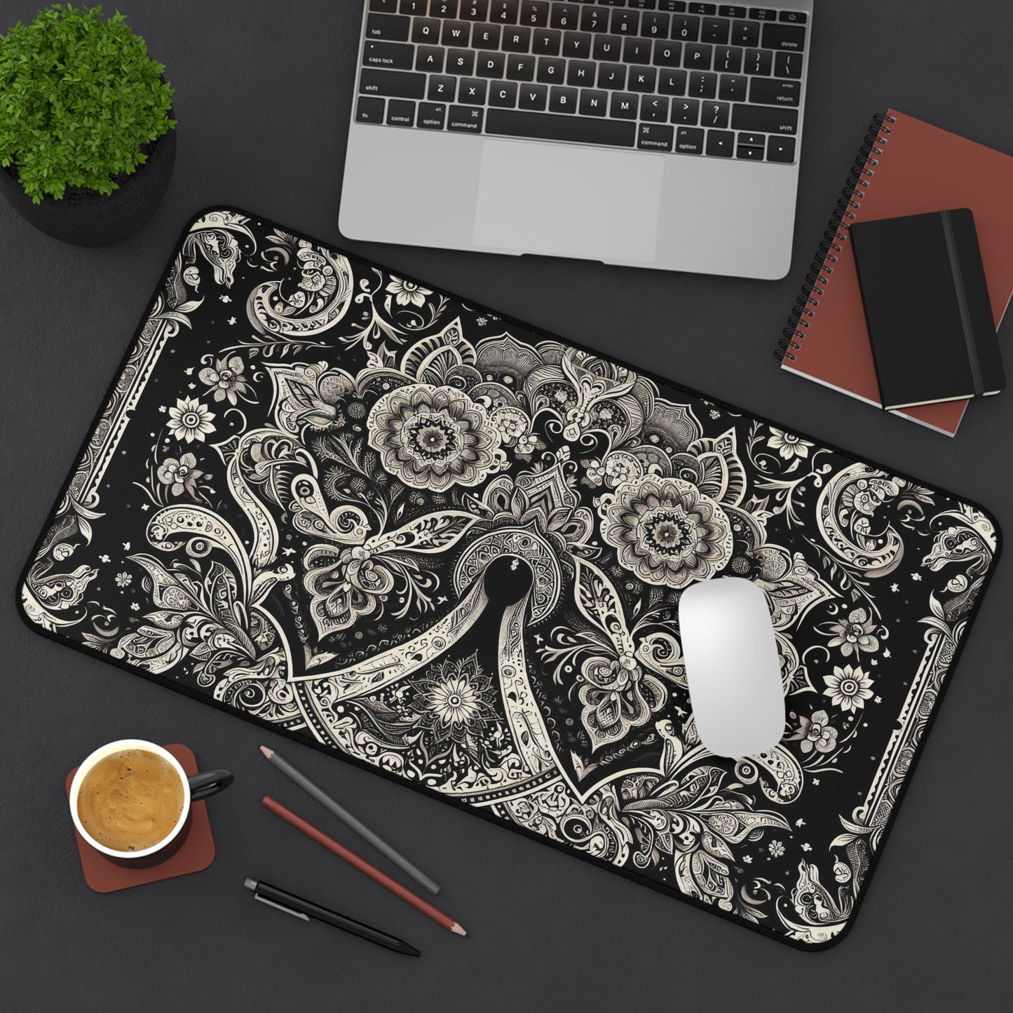 Black and Beige Pattern | Desk Mat