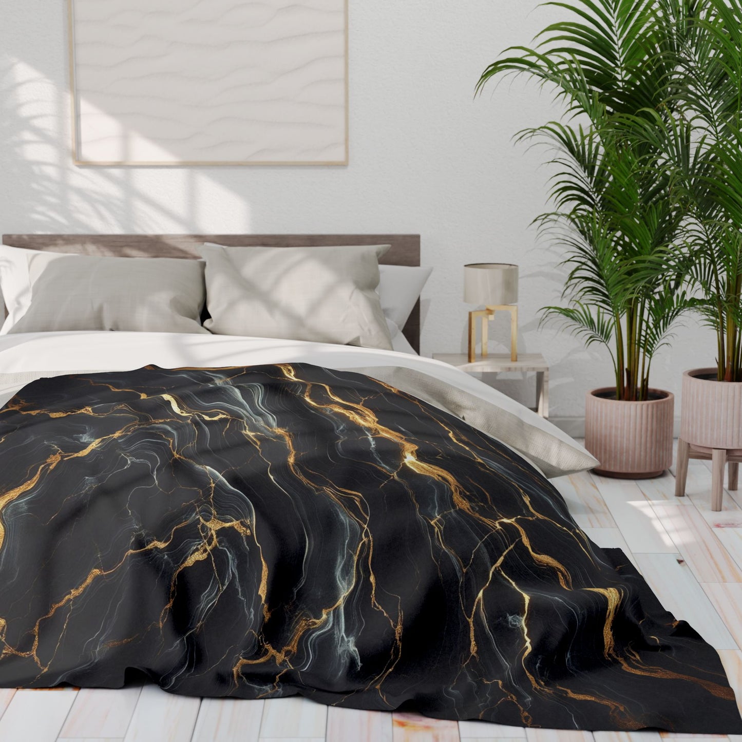 Black, Gold Marble Pattern | Arctic Fleece Blanket