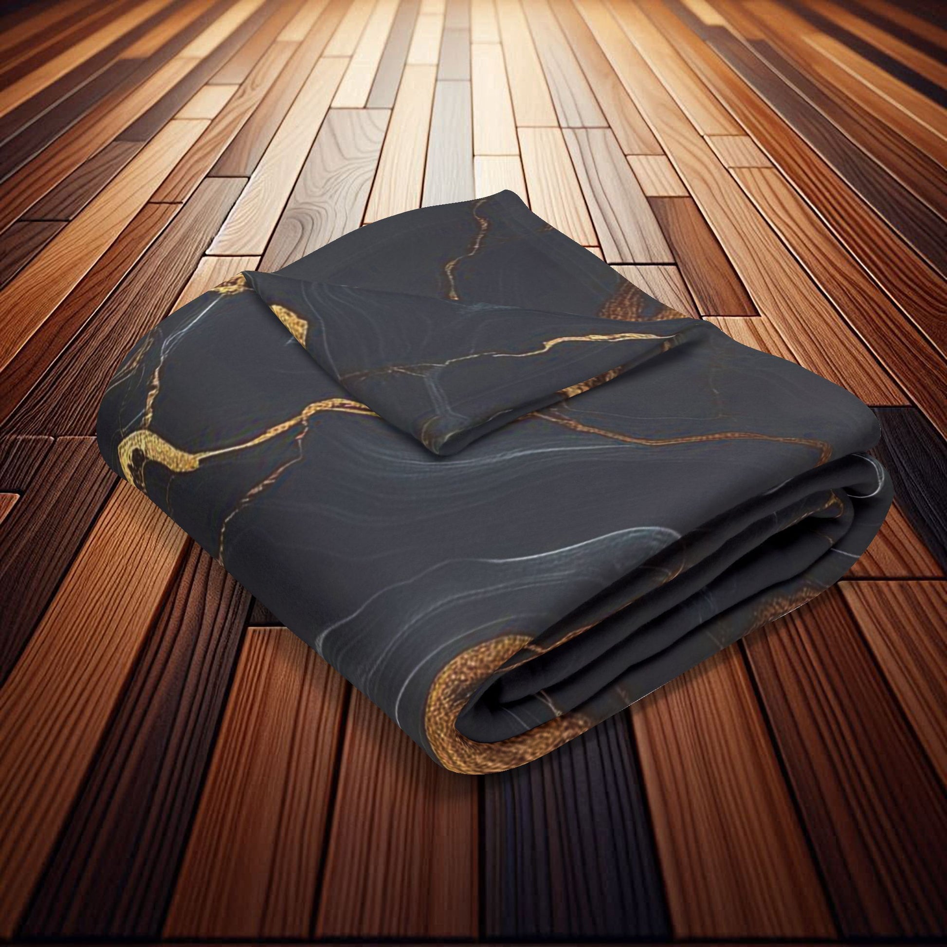 Black, Gold Marble Pattern | Arctic Fleece Blanket