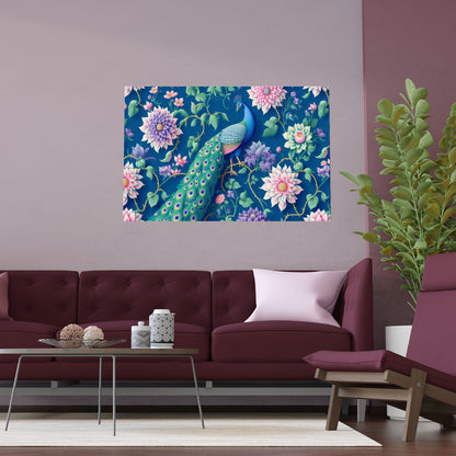 Beautiful Peacock on a Floral Background | Indoor and Outdoor Silk Poster