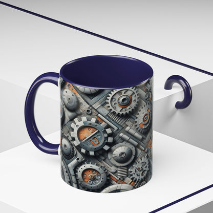 Engranajes, ruedas dentadas y tuberías en 3D | Taza de café con detalles (11 oz)