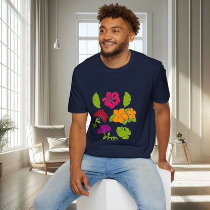 Camiseta unisex suave con flores y hojas