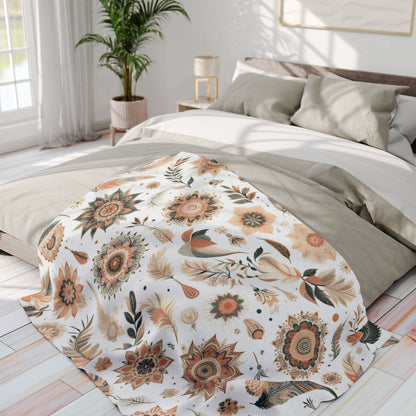 Flower, Feather And Leaves Pattern | Arctic Fleece Blanket