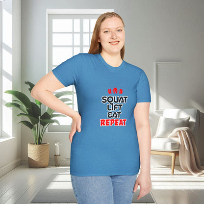 Squat Lift Eat Repeat | T-shirt doux unisexe