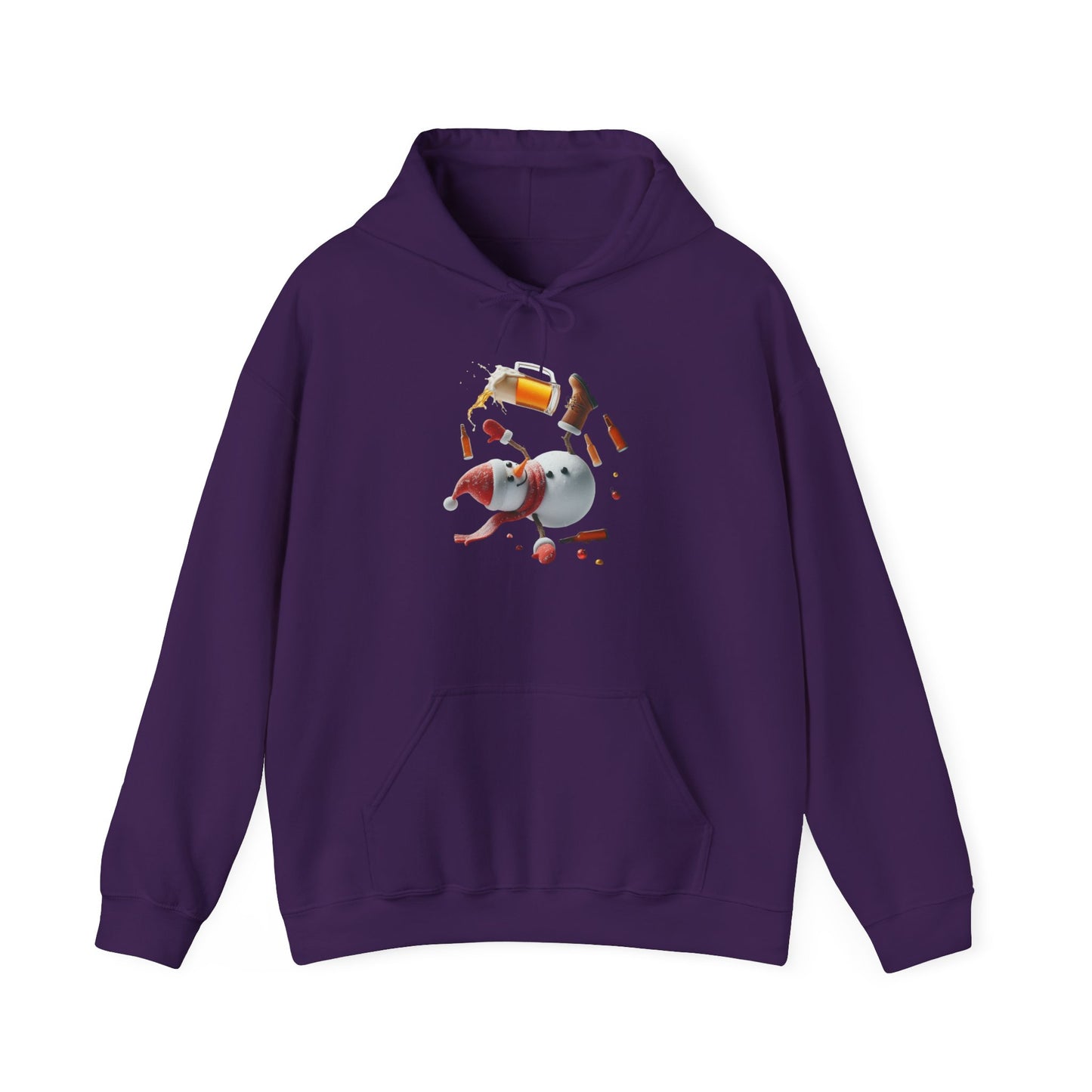 Snowman Tumbling with His Beer | Unisex Heavy Blend™ Hooded Sweatshirt