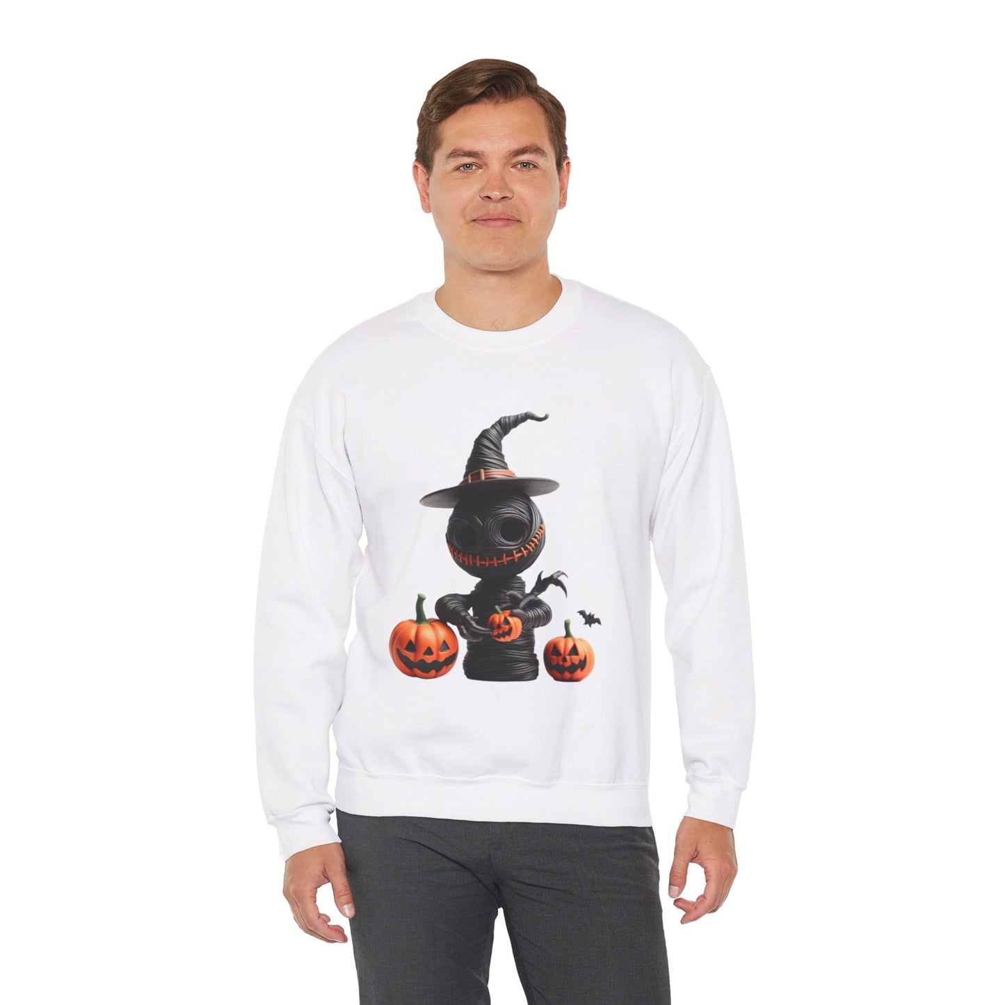 Sudadera unisex de cuello redondo de mezcla pesada Scary Witch Doll