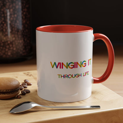 Winging it Through Life | Accent Coffee Mug (11, 15oz)