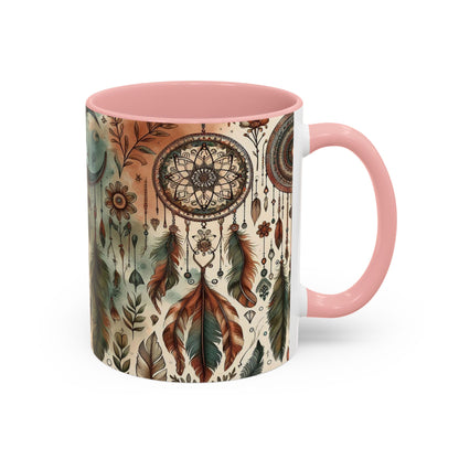 Dreamcatchers, Feathers, and Crescent Moon | Accent Coffee Mug (11oz)