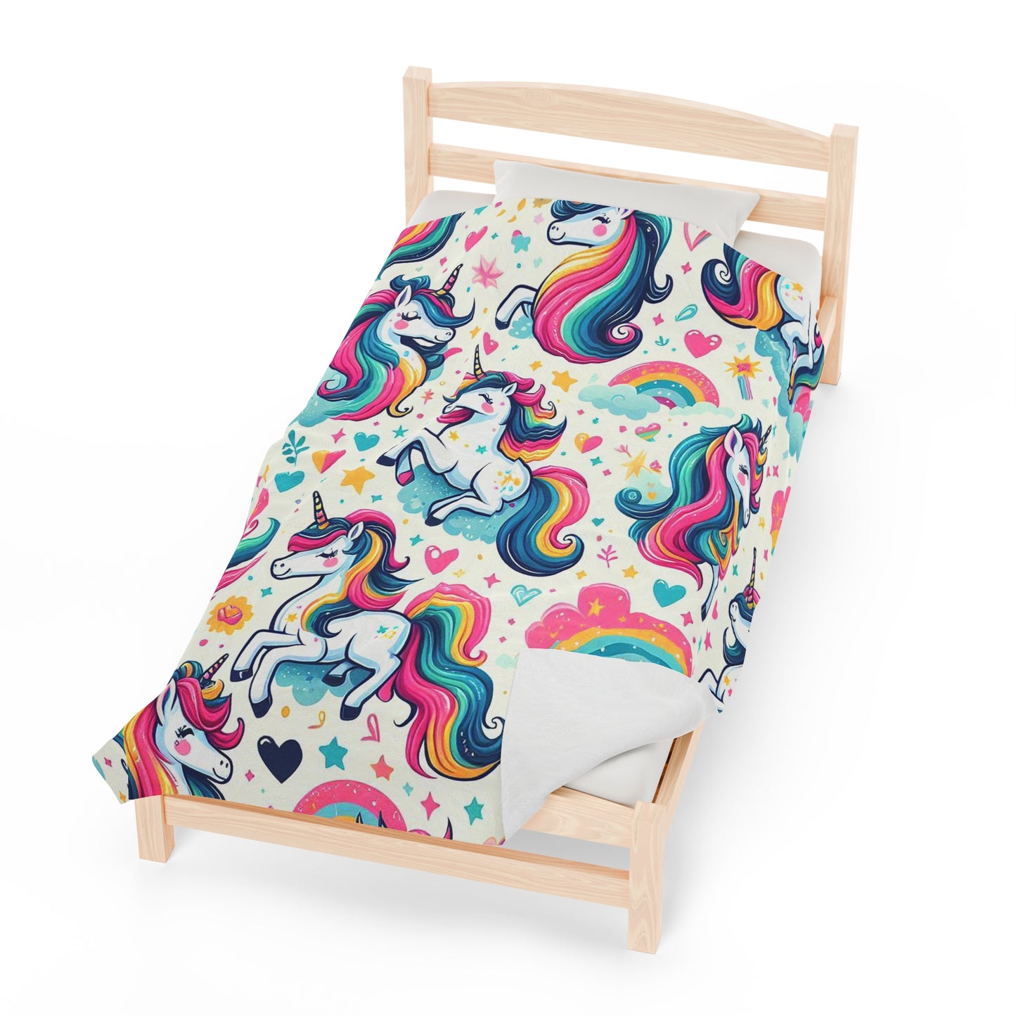 Unicorn And Rainbows | Kid's Velveteen Plush Blanket