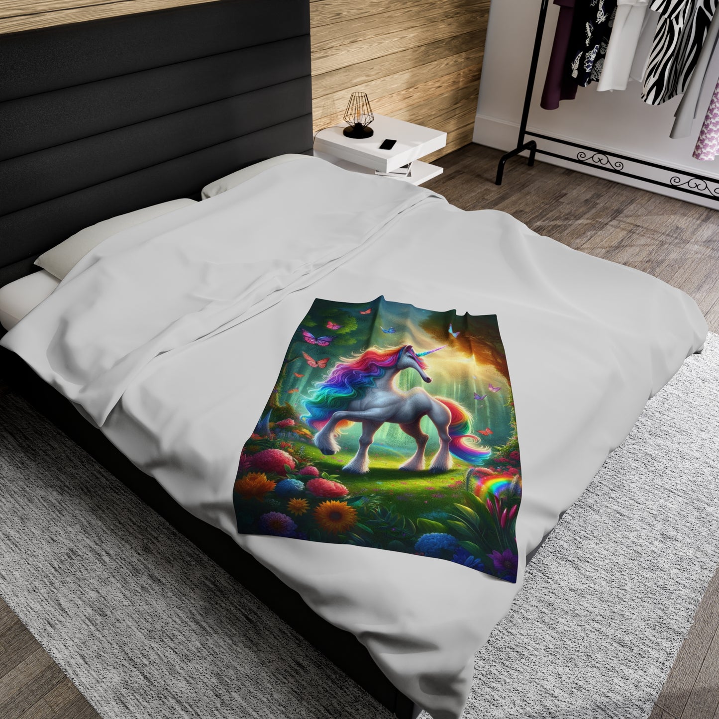 Unicorn In A Surreal Background | Kid's Velveteen Plush Blanket