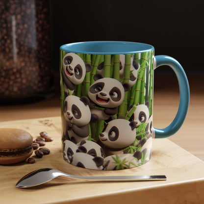 Pandas ludiques avec du bambou | Tasse à café Accent (11 oz)