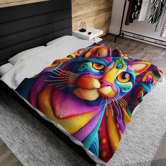 Multicolored Cat | Velveteen Plush Blanket