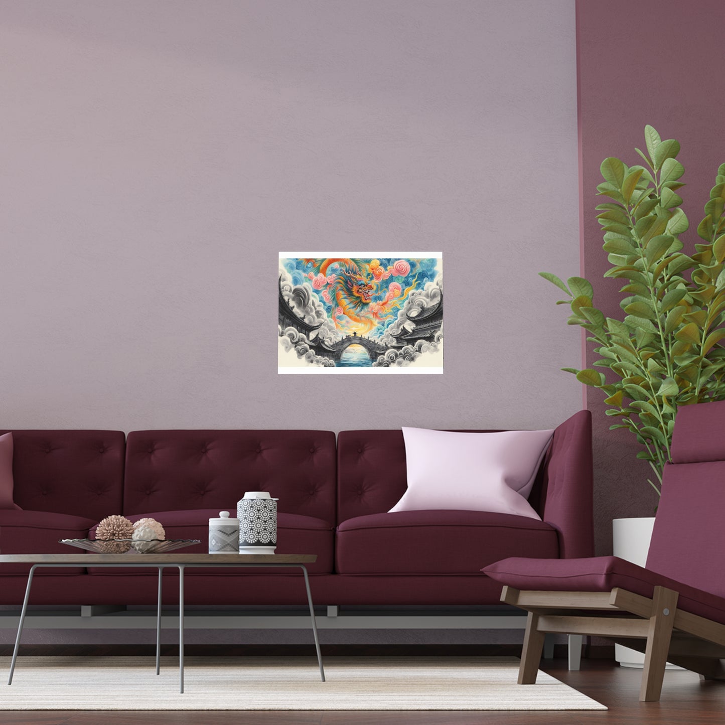 Chinese Neighborhood with Dragon | Indoor and Outdoor Silk Poster