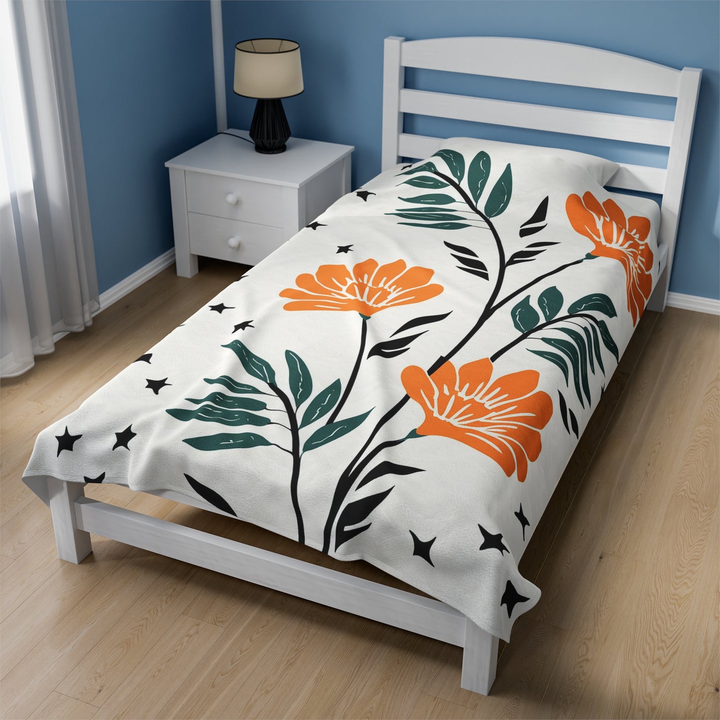 Flower And Fern Design | Velveteen Plush Blanket