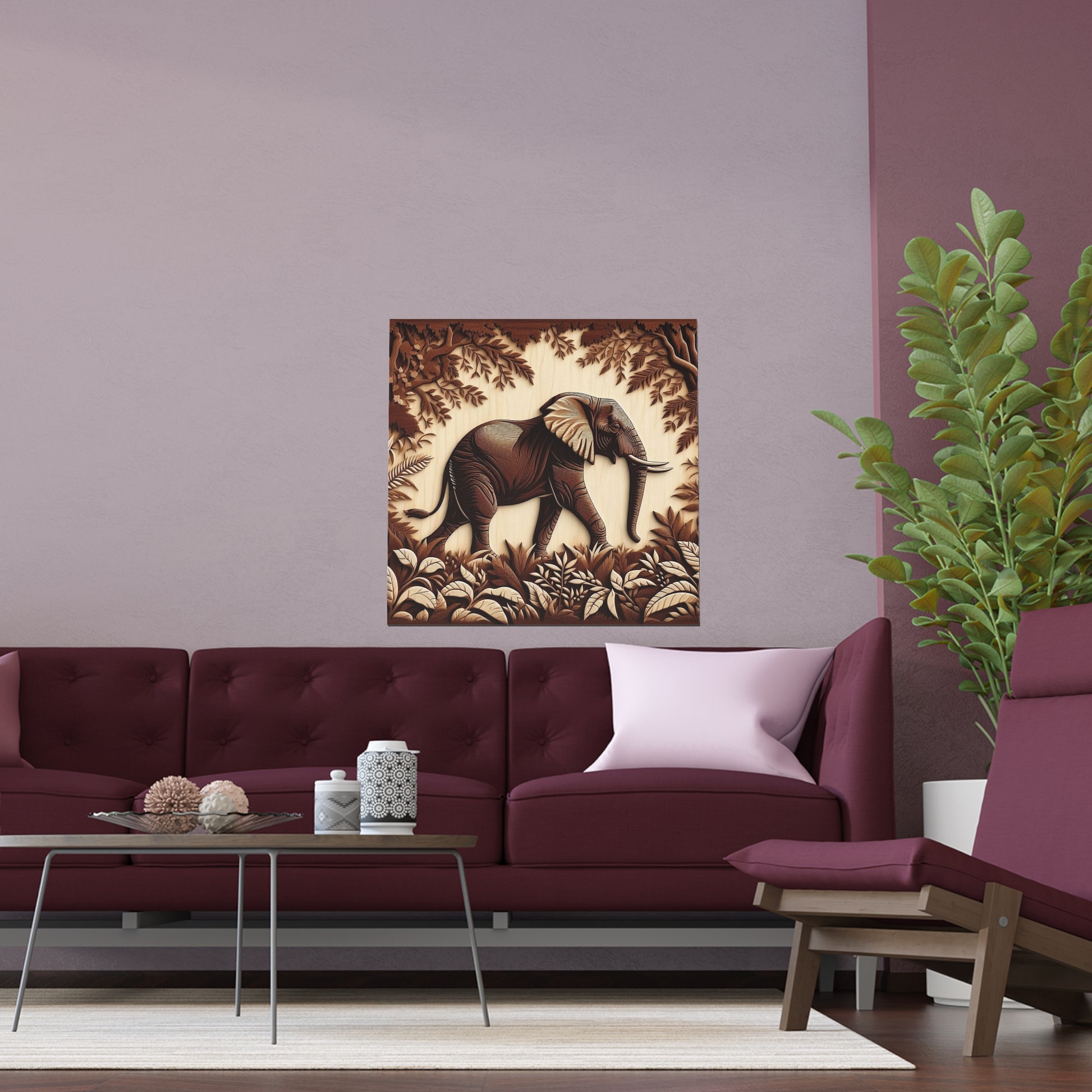 3D Effect Elephant in a Jungle | Indoor and Outdoor Silk Poster