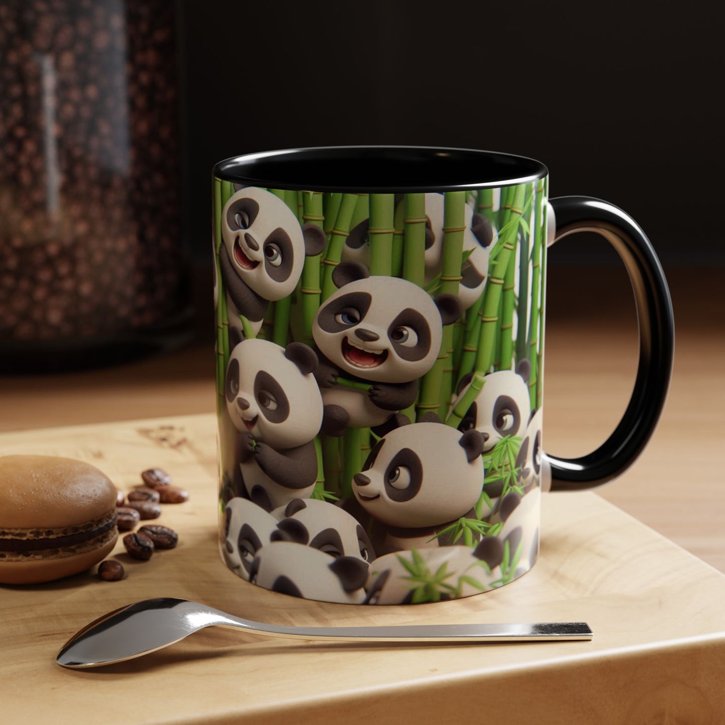 Pandas ludiques avec du bambou | Tasse à café Accent (11 oz)