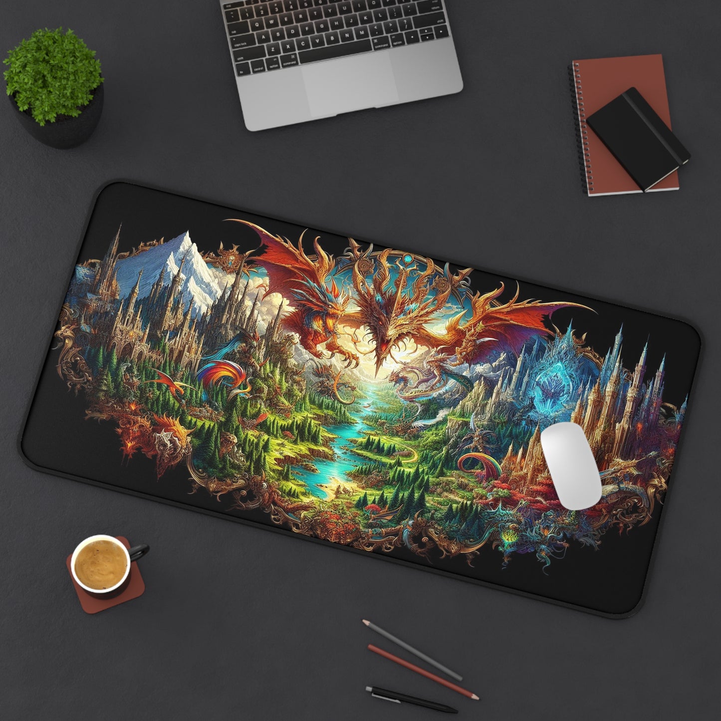 Fantasy Land with Magical Creatures | Desk Mat