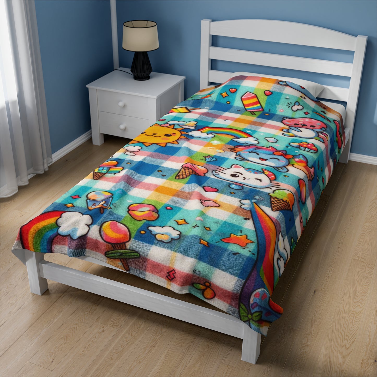 Sun, Rainbow, Stars, Ice-Cream | Kid's Velveteen Plush Blanket