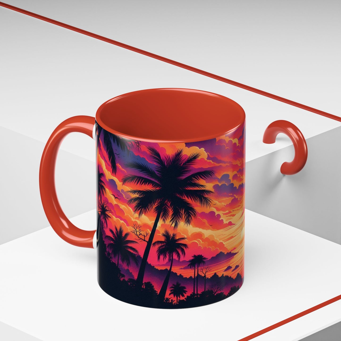 Coucher de soleil vu d'un tableau | Tasse à café Accent (11 oz)