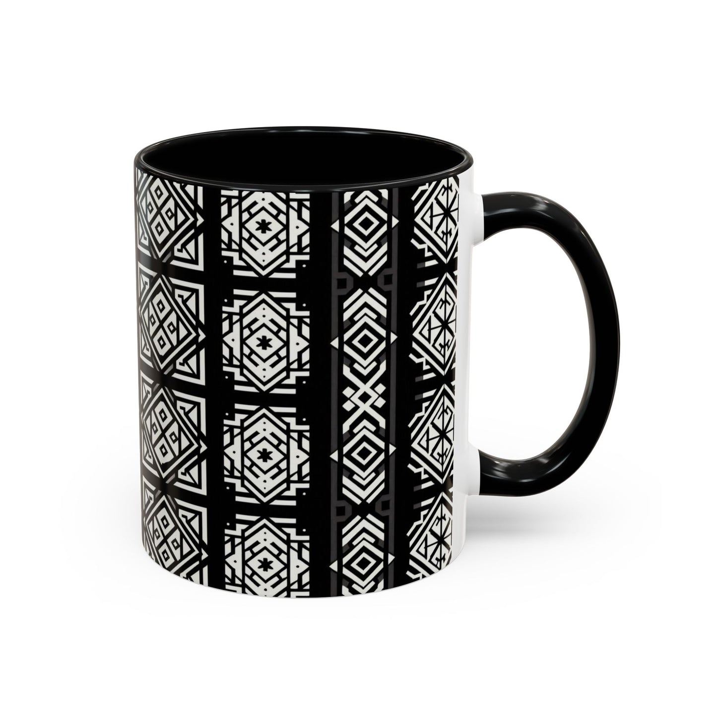 Black, White Geometric Pattern | Accent Coffee Mug (11oz)